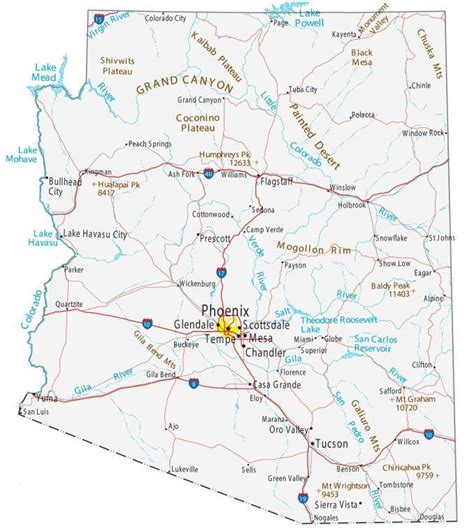 Arizona Map - Cities and Roads - GIS Geography