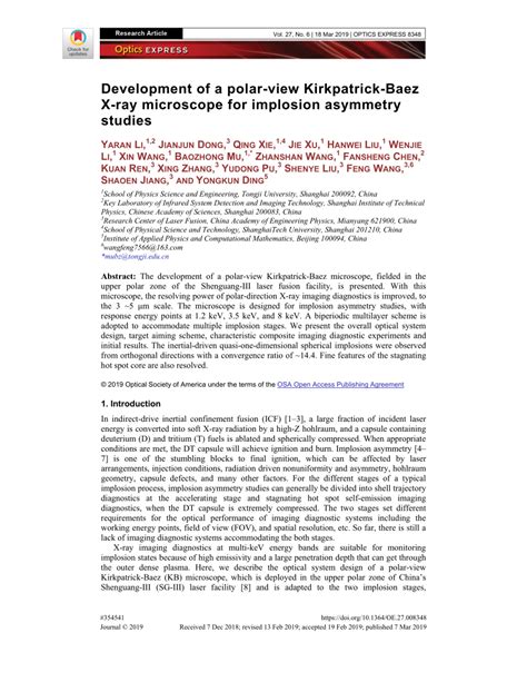 (PDF) Development of a polar-view Kirkpatrick-Baez X-ray microscope for ...