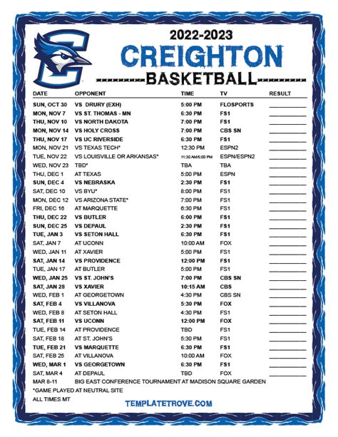 Creighton Basketball Schedule 2025 - Tommy Gretchen