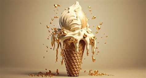 A ice cream cone with gold splashing | Premium AI-generated image