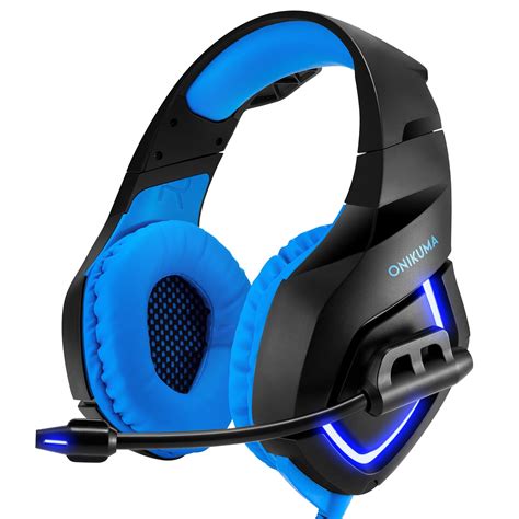 ONIKUMA K1-B with LED Black and blue Gaming Headset Wired Stereo Game Headphones Noise-canceling ...