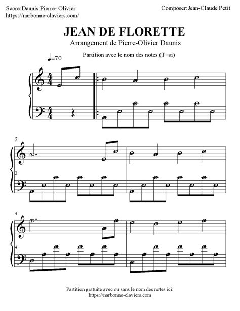 Jean de Florette partition piano partition gratuite free sheet music