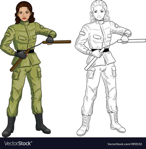 Indonesian Nunchuck girl in military uniform Vector Image