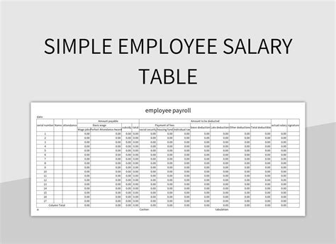 Simple Employee Salary Table Excel Template And Google Sheets File For Free Download - Slidesdocs