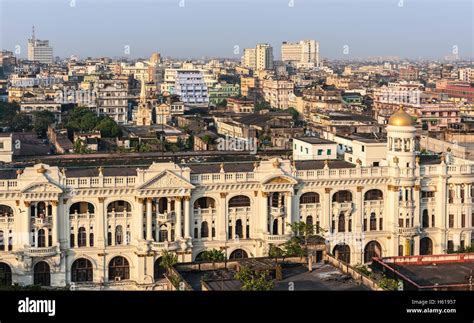 Elevated view of Kolkata skyline next to Jawaharlal Nehru Road with ...