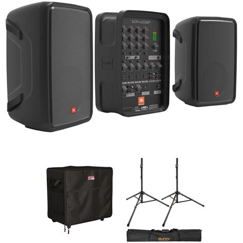 JBL EON208P Portable PA System Kit with Speaker Stands and