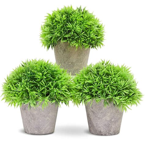 Set of 3 Artificial Plants in Pots, 5" Potted Fake House Plants Home ...