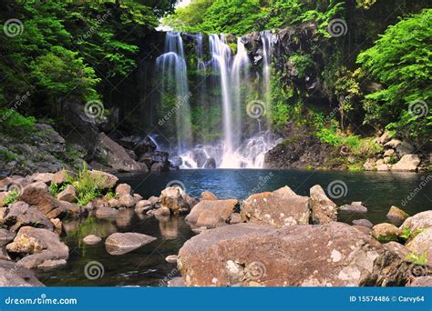 Cheonjiyeon Waterfall in Jeju Island Stock Photo - Image of rock, asia ...