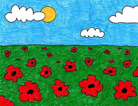 Easy How to Draw a Poppy Field Tutorial and Poppy Coloring Page - Allen Forutived