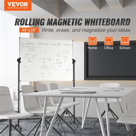 VEVOR Rolling Magnetic Whiteboard, Double-sided Mobile Whiteboard 48x36 ...