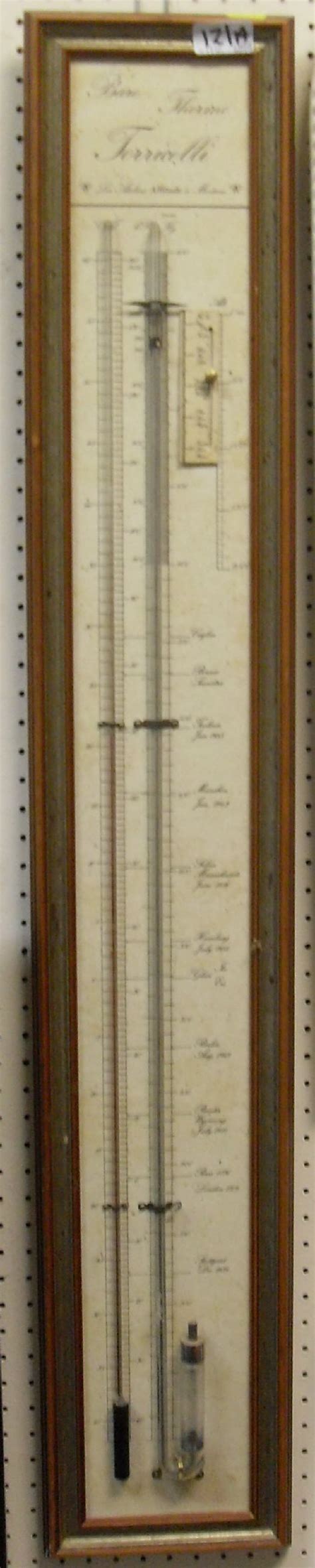 A modern Torricelli barometer, the papered back marked with the dates and places of varrious larg