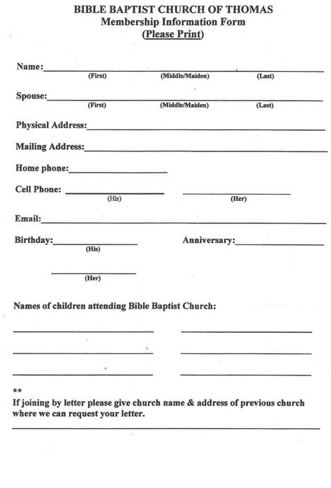 Bible Baptist Church - Photos - Membership Form