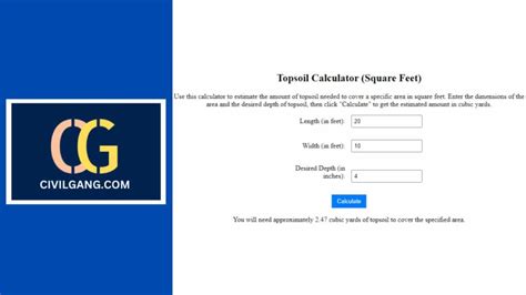 Topsoil Calculator Square Feet - CivilGang