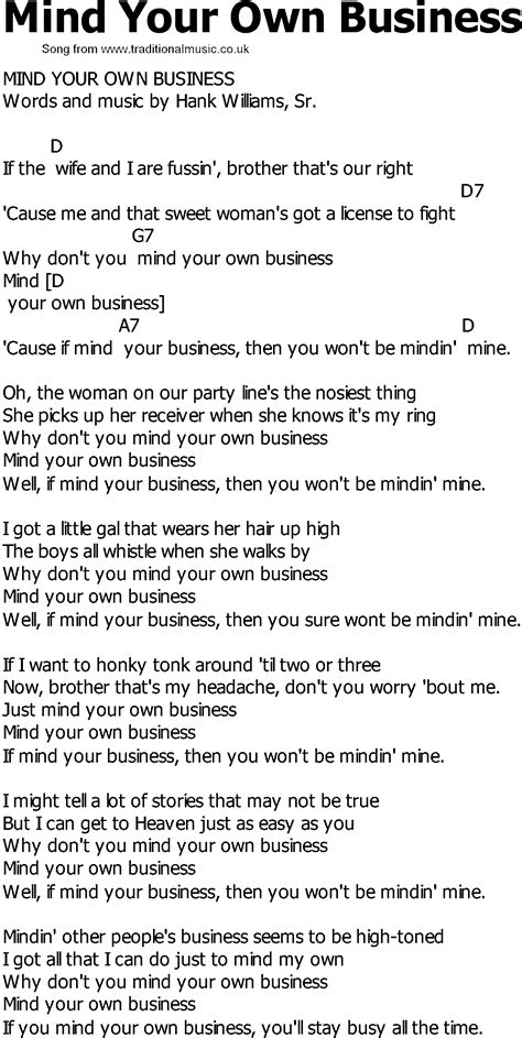 Old Country song lyrics with chords - Mind Your Own Business