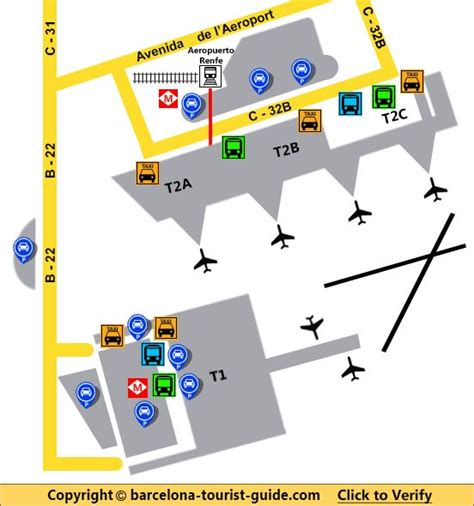 Barcelona Airport Map: Showing Terminals, Runways, Taxi locations ...