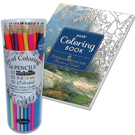 NEW (Set) Thomas Kinkade Coloring Book & Specialty Adult Artist Colored Pencils | #1989564912