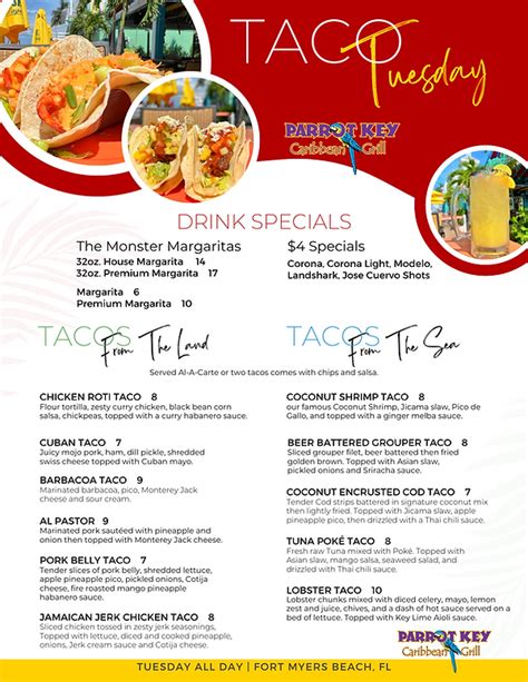 Taco Tuesday Menu | Parrot Key, Fort Myers Beach