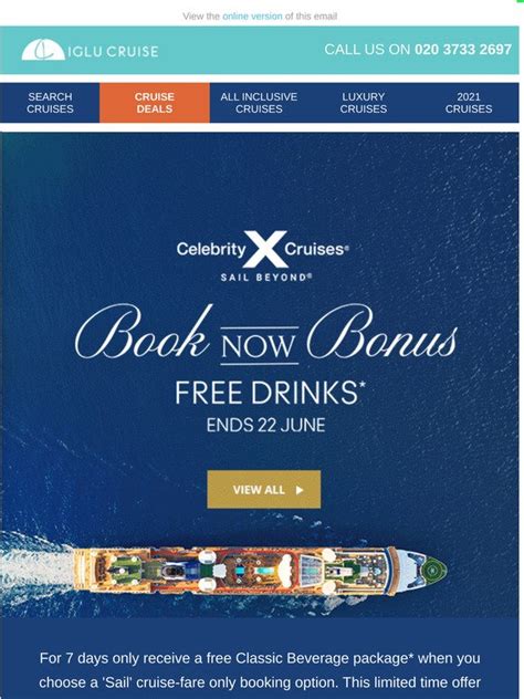 Iglu cruise: New in: Free drinks with Celebrity Cruises | Milled