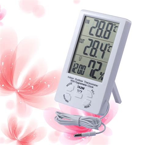 Indoor Outdoor LCD Digital Solar Temperature Meter Humidity Thermometer Time Clock with Outdoor ...