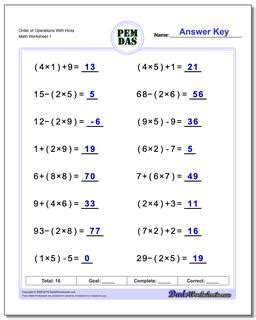 5th Grade Math Worksheets Order Of Operations