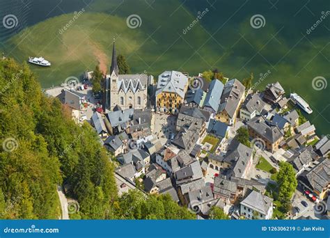 Aerial View of a Hallstatt Village with a Lake in Austria. Stock Image ...