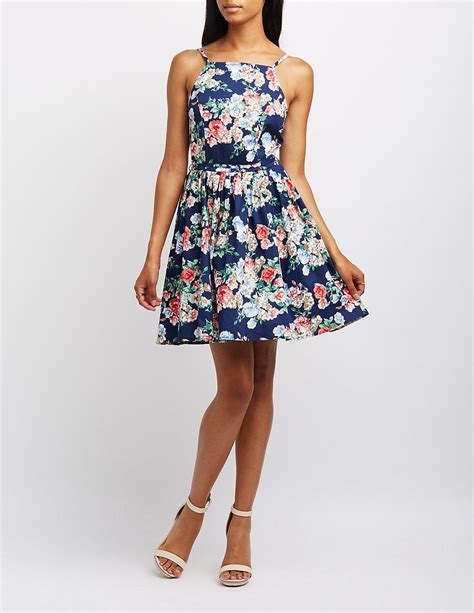 Floral Bib Neck Skater Dress | Charlotte Russe | Dresses, Skater dress ...