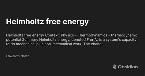 Helmholtz free energy - Edward's Notes - Obsidian Publish