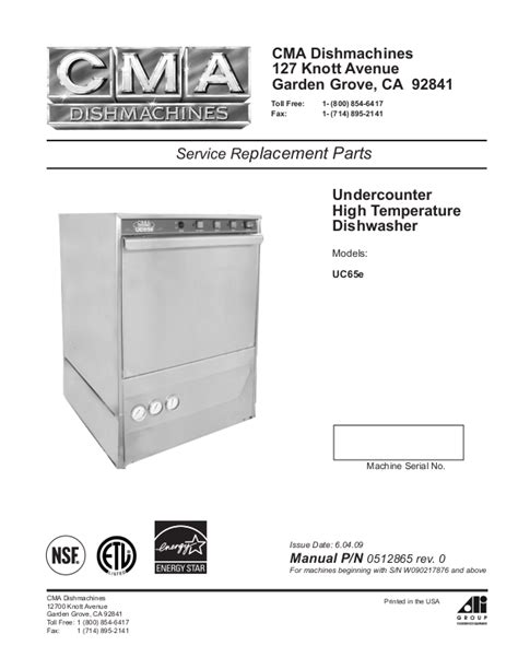 CMA Dishmachines UC65E Service Manual