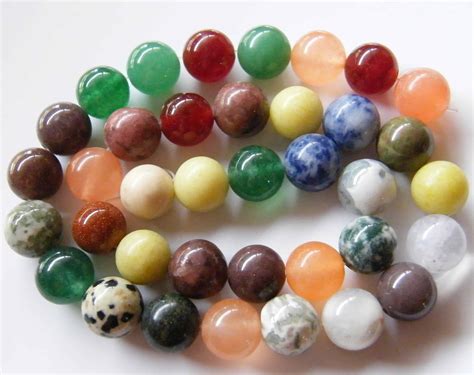 40pcs 10mm Round Gemstone Beads – Mixed Assortment of Natural and Dyed ...