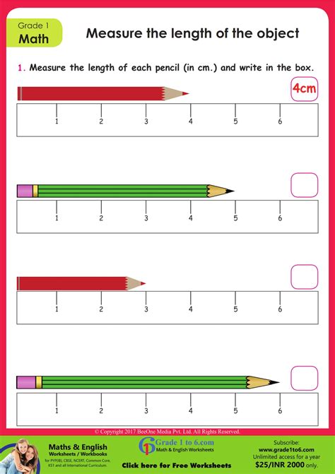 Grade 1 Math Measurement Worksheet | Grade1to6.com