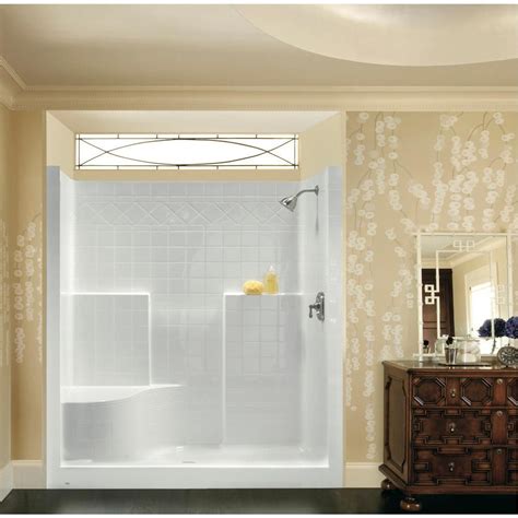 Aquatic Everyday 60 in. x 36 in. x 79 in. 1-Piece Shower Stall with Left Seat and Center Drain ...