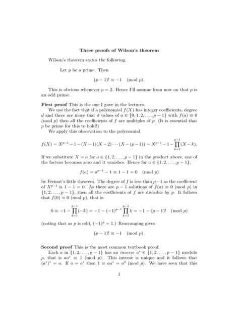 Three proofs of Wilson`s theorem Wilson`s theorem states the