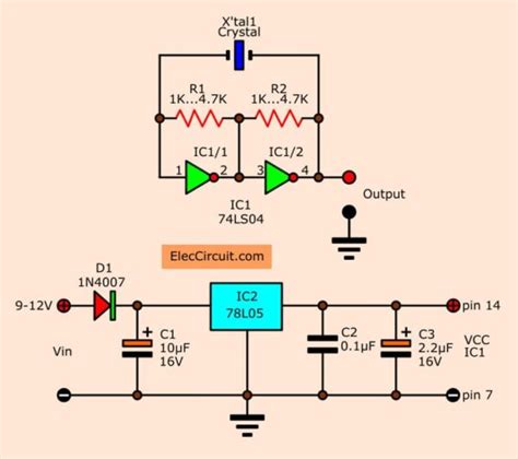 5 Crystal oscillator Circuits using CMOS | ElecCircuit.com