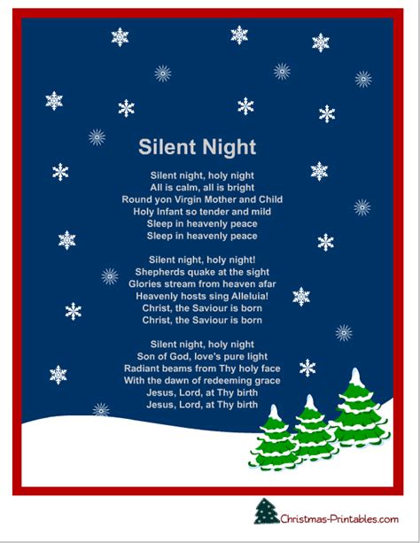 free printable silent night christmas carol lyrics | Christmas lyrics ...