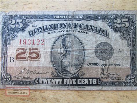 1923 Canadian 25 Cent Paper Money Dominion Of Canada Ottawa