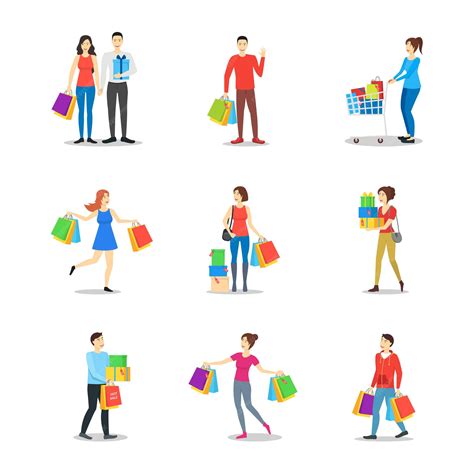 Premium Vector | Cartoon characters different shopping people with bags ...