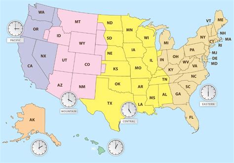 Us State Map Labeled With Time Zones