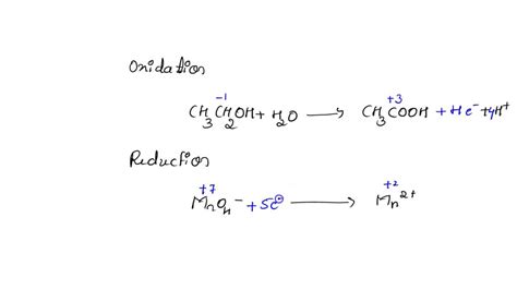 SOLVED: The oxidation of ethanol by the permanganate ion, MnO4-, in aqueous acidic solution ...