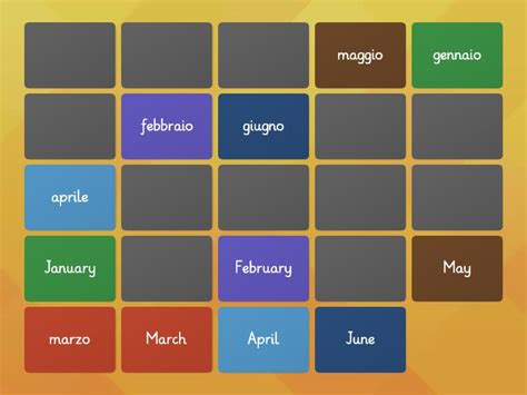 Months in Italian (Switch interactive templates) - Matching pairs