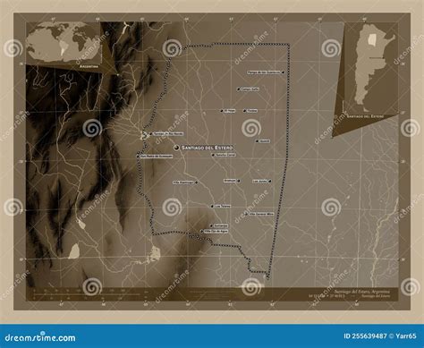 Santiago Del Estero, Argentina. Sepia. Labelled Points of Cities Stock Image - Image of ...