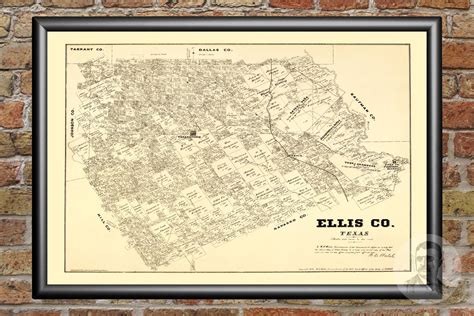 Vintage Ellis County Map 1879 Old Map of Ellis County Texas | Etsy