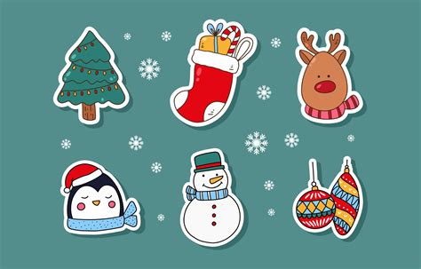 Cute Hand Drawn Christmas Stickers Collection 3580242 Vector Art at ...