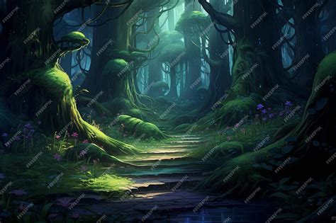 Premium AI Image | An Anime Animals Magical Forest with Mystical Creatures