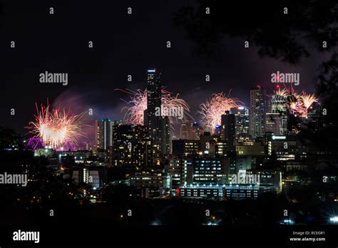 Fireworks over the Brisbane Skyline Stock Photo - Alamy