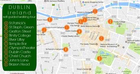 Dublin Attractions Map PDF - FREE Printable Tourist Map Dublin, Waking Tours Maps 2019