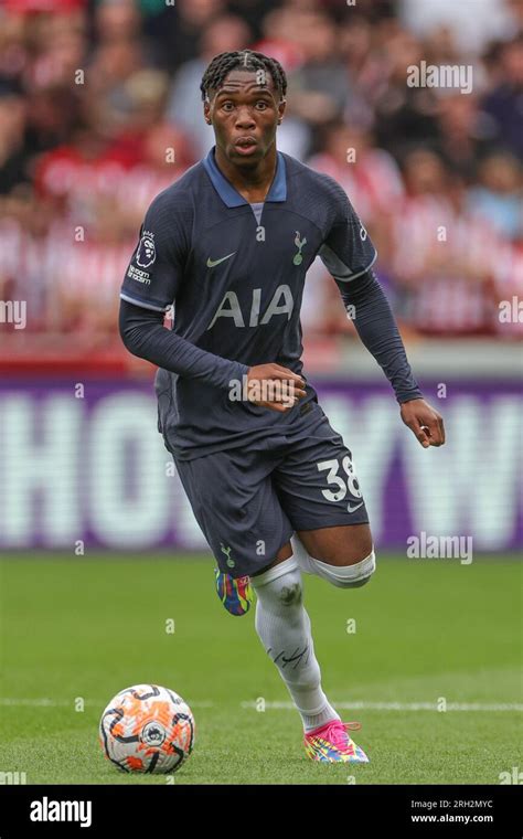 Destiny Udogie Tottenham Hotspur with the ball during the Premier ...