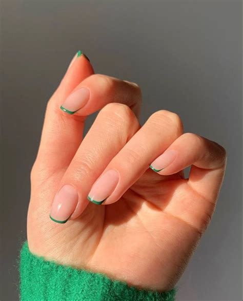 Green french tip nail natural short summer spring 2021 in 2021 | Green ...