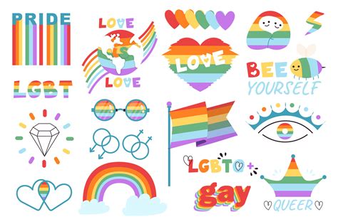 LGBT mega set in graphic flat design. Bundle elements of rainbow ...