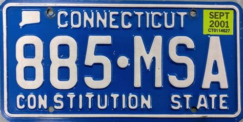 2001 Connecticut License Plate (885-MSA) | License plate, Plates, Car ...