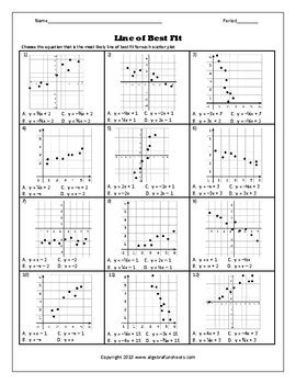 Linear Equations - Scatter Plots and Line of Best Fit Worksheet 2